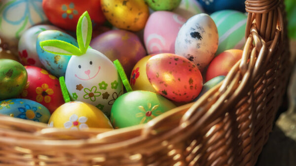 Wallpaper Design, Colorful, Inside, Basket, Easter, Bamboo, Eggs, Happy, Painting