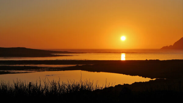 Wallpaper During, Nature, Sunset, Hills, Reflection, Lake, Grass, Water, Silhouette, Background