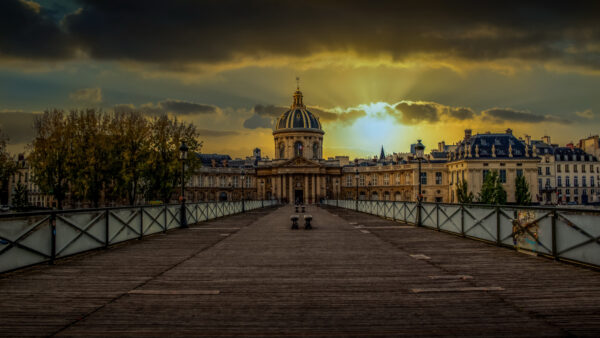 Wallpaper Sunbeam, Sky, France, Mobile, Desktop, Travel, Cloudy, Pedestrian, Background, Paris, With, Bridge, Institut, And