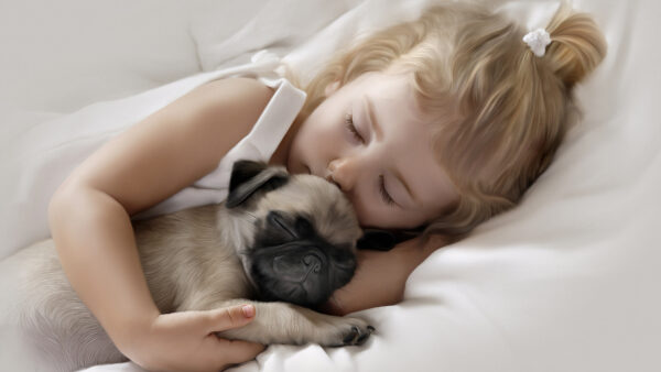 Wallpaper Puppy, Pug, Adorable, Bed, Desktop, Sleeping, Little, With, Cute, Girl
