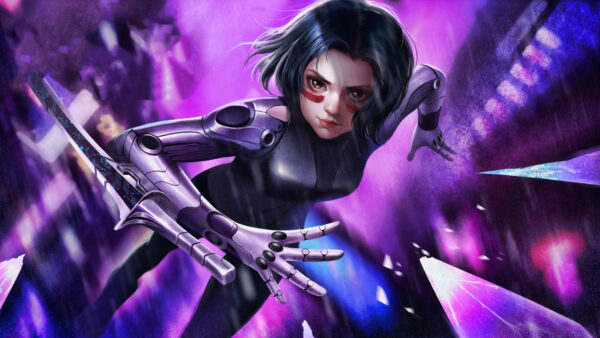 Wallpaper Movies, Purple, Background, Desktop, With, Alita, Angel, Battle, Lights