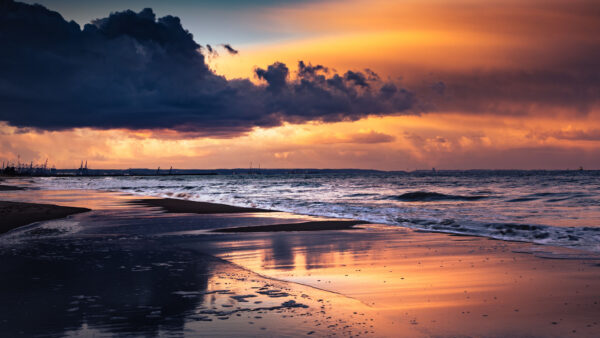 Wallpaper Sunset, During, Desktop, Sky, Sand, Clouds, Nature, Mobile, Sea, Beach, Under, Black, Waves