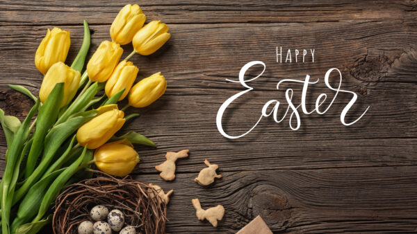 Wallpaper Happy, Eggs, Easter, Flowers, Tulip, Eater, Yellow, And, With