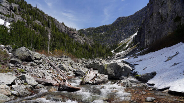 Wallpaper Nature, Stones, Desktop, Mobile, Mountains, Blue, Forest, Under, Trees, River, Rocks, Sky, Snow