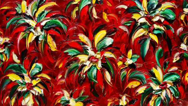Wallpaper Abstract, Oil, Petals, Flowers, Red, Painting