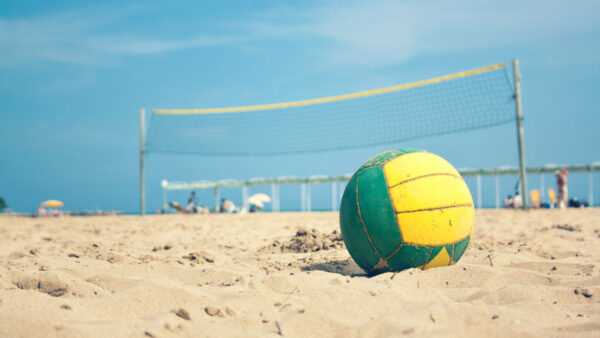 Wallpaper Blue, Sand, Background, Yellow, Green, Volleyball, Beach, Sky