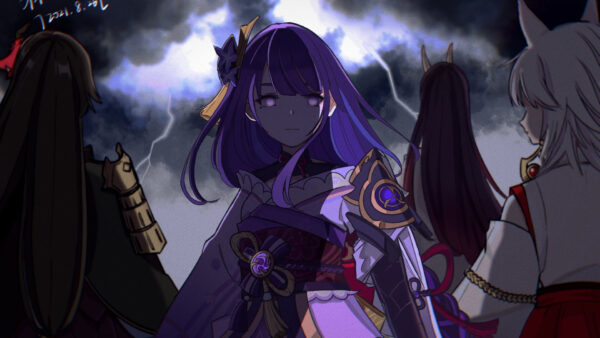 Wallpaper Baal, Raiden, Hair, Background, Purple, Sky, Shogun