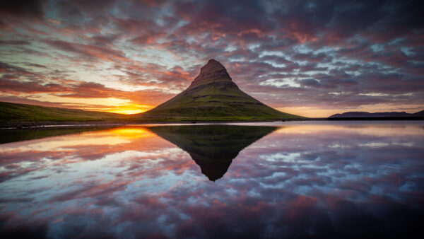 Wallpaper Clouds, Landscape, Blue, View, Black, Reflection, Under, Rock, During, Lake, Greenery, Mountain, Nature, Sky, Sunset