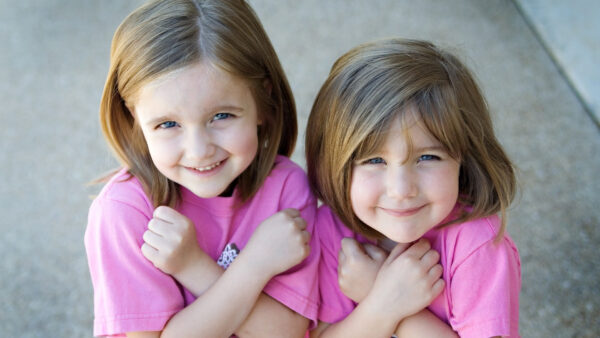 Wallpaper Are, Girls, Two, Little, Cute, Wearing, Dress, Pink, Smiling