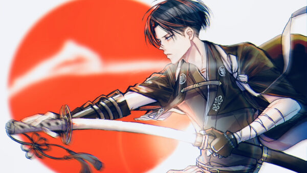 Wallpaper Titan, And, White, Background, Sword, Ackerman, Desktop, With, Red, Attack, Levi, Circle, Anime
