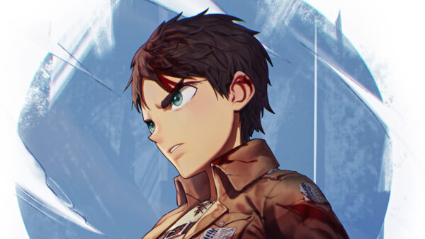 Wallpaper Wearing, Abstract, Eren, Brown, Yeager, Attack, Titan, With, Eyes, Desktop, Anime, And, Background, Green, Blue, Shirt, White