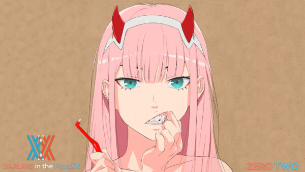 Wallpaper Teeth, Brown, Touching, Background, Zero, Her, Hiro, The, FranXX, Finger, Desktop, Anime, Two, Darling, With