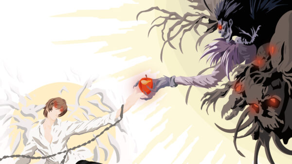 Wallpaper Light, Yagami, Death, Red, Apple, Kira, Ryuk, Smiley, Hair, Anime, And, Note, Brown, Glowing, Eyes, Handlock, With