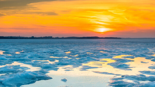 Wallpaper Ice, Sunrise, Under, During, Sky, Frozen, Yellowo, Desktop, Mobile, Water, Nature