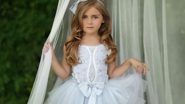 Wallpaper Curtain, Desktop, Girl, Cute, Wearing, Standing, Little, White, Background, Dress