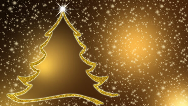 Wallpaper With, Golden, Star, Tree, Background, Christmas, Desktop, Sparkling