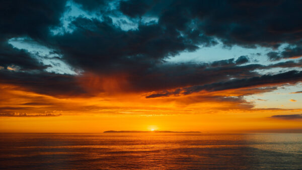 Wallpaper Blue, Cloudy, Sunset, Nature, Horizon, Under, Black, Sky, Desktop, Mobile, Sea