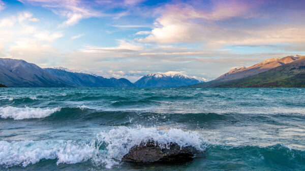 Wallpaper View, Landscape, Sky, Moutain, Ocean, Waves, Nature, Snow, Under, Capped, Clouds, Blue, Desktop, Rock, Mobile, White