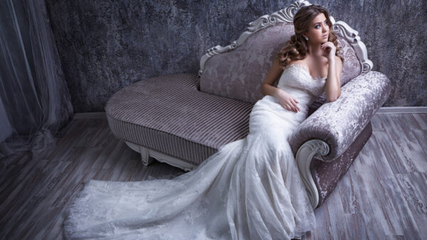 Wallpaper White, Gown, Girl, With, Long, Beautiful, Couch, Sitting, Desktop, Model