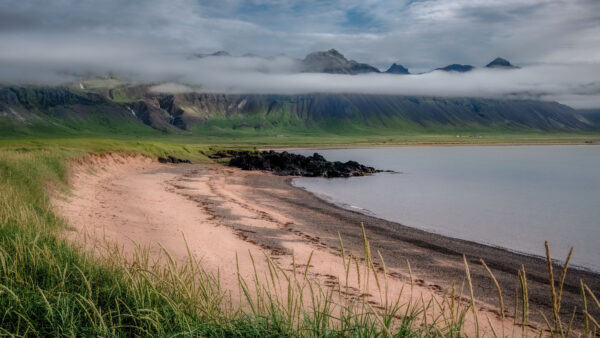 Wallpaper Lake, View, Field, Mobile, Grass, Sand, Desktop, Fog, Nature, Landscape, Covered, Mountain, Black