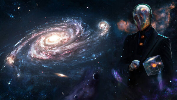 Wallpaper Planets, Galaxy, With, Desktop, And, Side, Man, Standing, Coat, Glistening