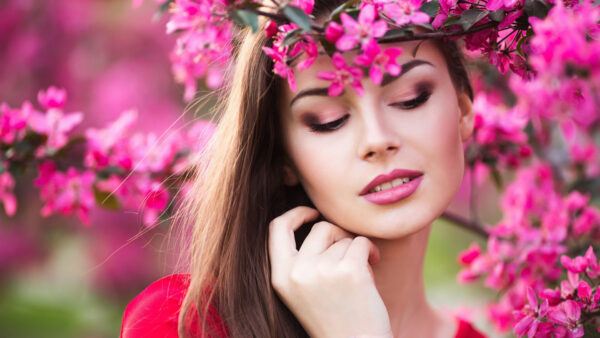 Wallpaper Flowers, Trees, Background, Girl, Under, Dress, Wearing, Blur, Model, Branches, Standing, Girls, Pink