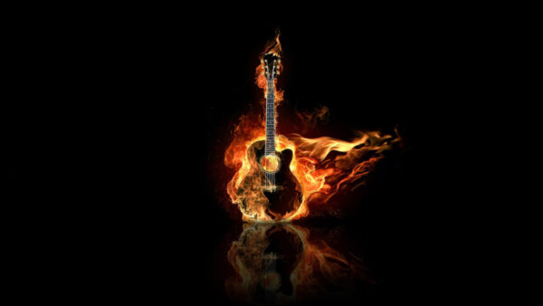 Wallpaper Background, Guitar, Fire, Black