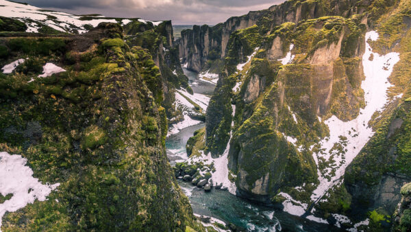 Wallpaper Snow, Nature, Mountain, Rock, Covered, Algae, River