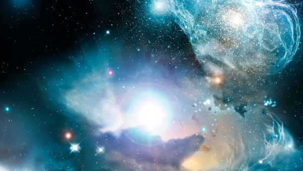 Wallpaper Galaxy, Clouds, Space, Glare, Stars, Nebula, Blue