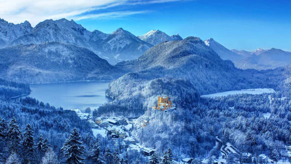 Wallpaper Snow, Covered, Sky, Landscape, Mountains, Bing, Background, And, Blue, View, Trees, Beautiful