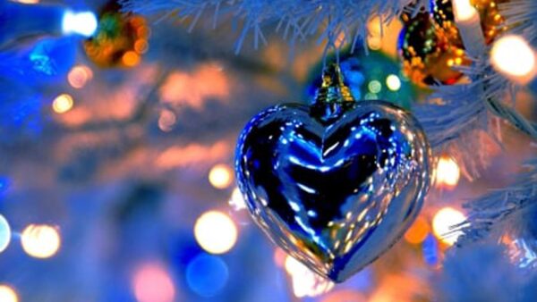 Wallpaper Ornaments, Tree, Bokeh, Glare, Decoration, Blue, Background, Lights, Christmas, Heart