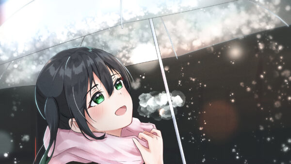 Wallpaper Green, Anime, Under, Eyes, Umbrella, Girl
