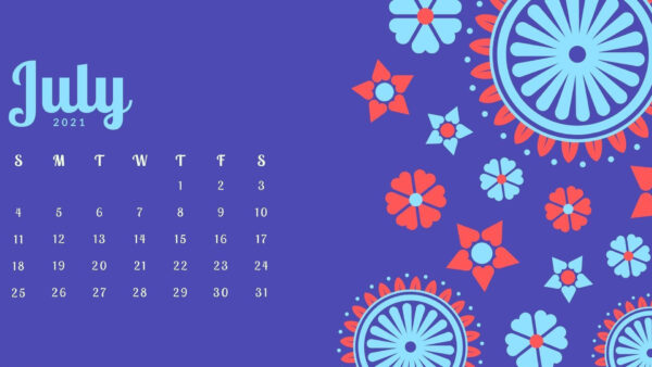 Wallpaper Art, Orange, Background, July, Purple, 2021, Flowers, Blue, Calendar