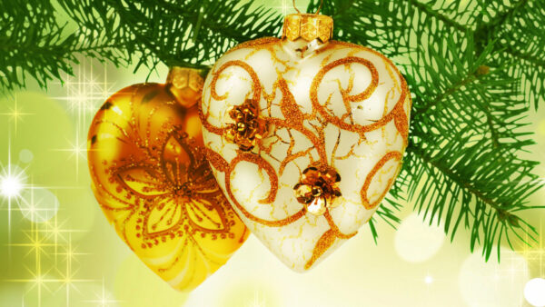 Wallpaper Heart, Ornaments, Gold, White, Christmas, Shaped, Tree
