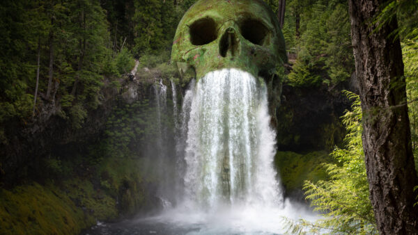 Wallpaper Waterfall, Forest, Mystic, Skull