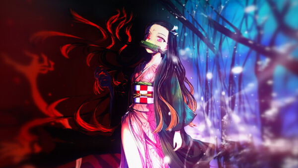 Wallpaper Blue, Anime, Demon, Kamado, Red, Black, Slayer, With, And, Nezuko, Abstract, Background, Desktop