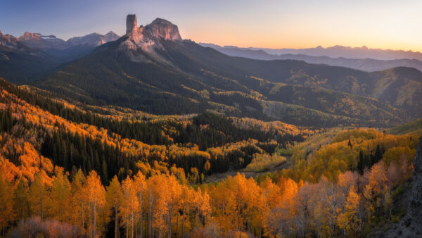 Wallpaper Landscape, Mountain, Yellow, Green, Desktop, Covered, Trees, With, Forest, Nature