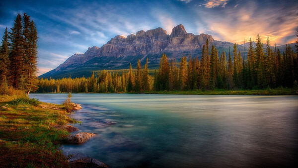 Wallpaper Surrounded, View, Trees, Green, Landscape, Blue, Sky, Mountain, And, Under, Nature, River