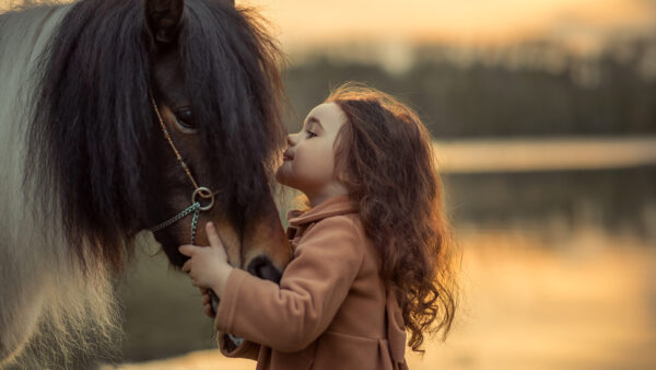 Wallpaper Cute, Blur, Background, With, Brown, Desktop, Little, Horse, Girl, Wearing, Dress, Playing