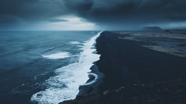 Wallpaper Sand, White, Clouds, Sea, Black, View, Waves, Ocean, Aerial, Sky, Under
