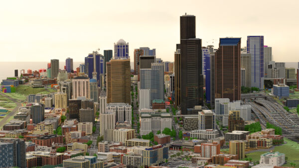 Wallpaper Seattle, Building, City, Skyscraper, Minecraft