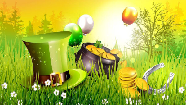 Wallpaper St., Grasses, Hat, Day, Green, Balloons, Coins, Gold, Patrick’s
