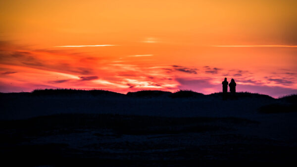 Wallpaper Sunset, Standing, Alone, Background, Silhouette, Couple