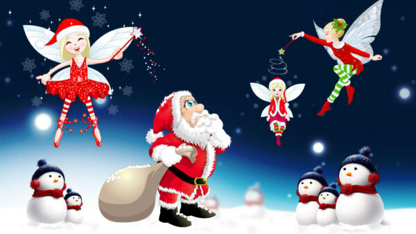 Wallpaper Claus, Santa, And, Angels, Snowmans, With