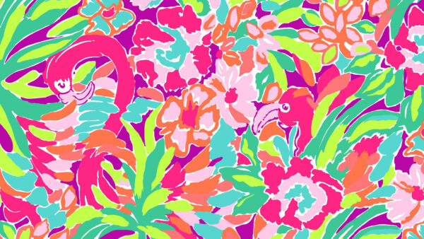 Wallpaper Flowers, Colorful, Preppy, Leaves, Background, Birds