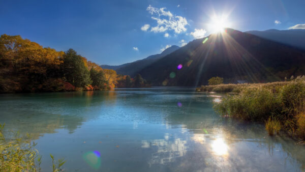 Wallpaper Mountains, Trees, Water, Reflection, Nature, Landscape, Forest, View, Sunbeam