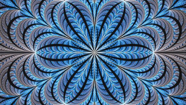 Wallpaper Flower, Trippy, Fractal, Black, Blue, Lines, Glow, Desktop