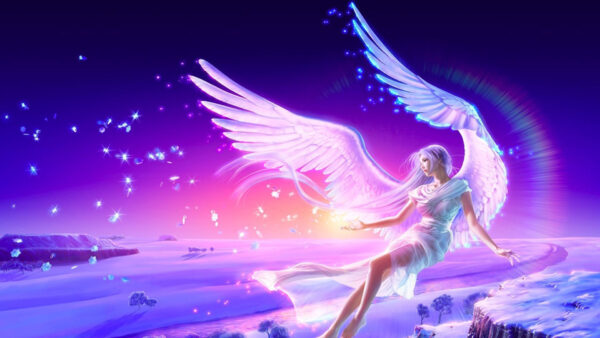 Wallpaper Purple, Sky, Angel, Pink, Anime, Background, Beautiful