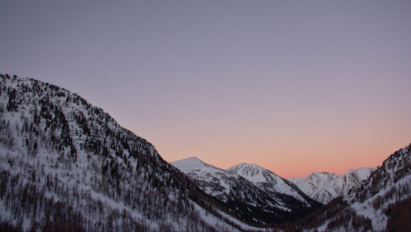 Wallpaper Mountains, Sunset, Trees, Blue, Nature, Slope, Mobile, Desktop, Under, Snow, Sky, With, During