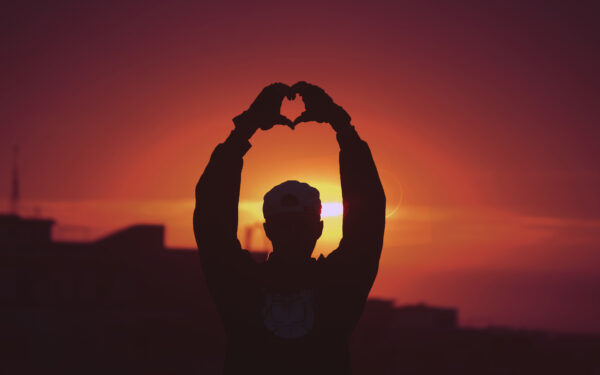 Wallpaper Heart, Sunset, Love, Silhouette